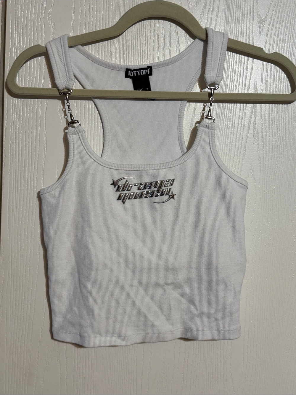 Hot Topic White Ribbed Crop Tank with Silver Hardware